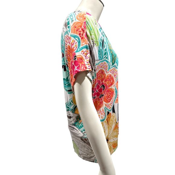 Chicos Short Sleeve Blouse Vibrant Multi Colored Floral Abstract Print V Neck - Picture 4 of 10